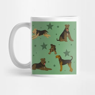 Airedale Terriers Pattern Stars Sage Mug